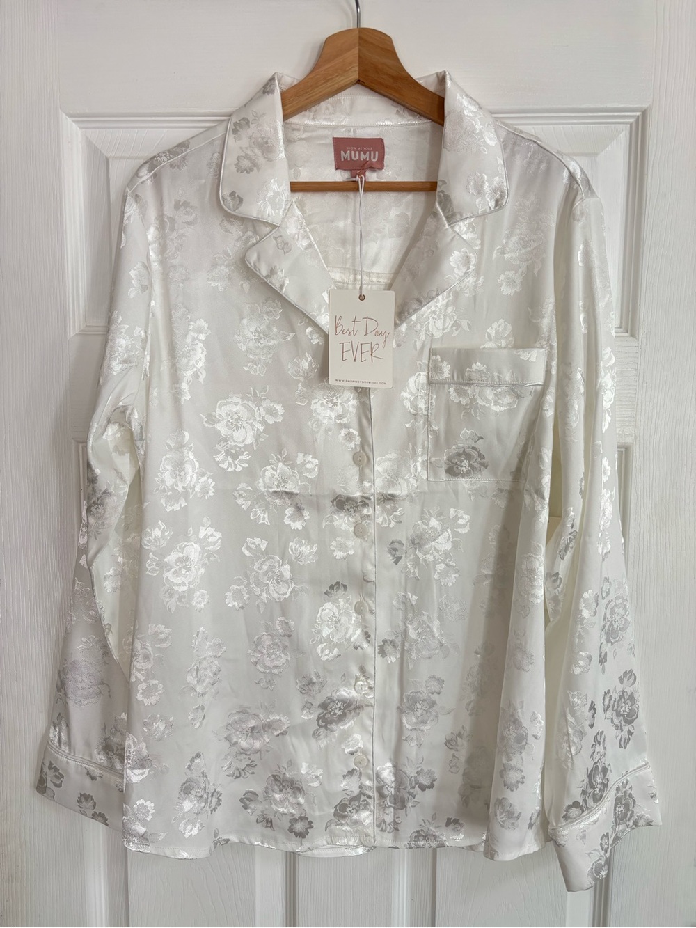 Show Me Your MuMu White Satin Floral TOP ONLY